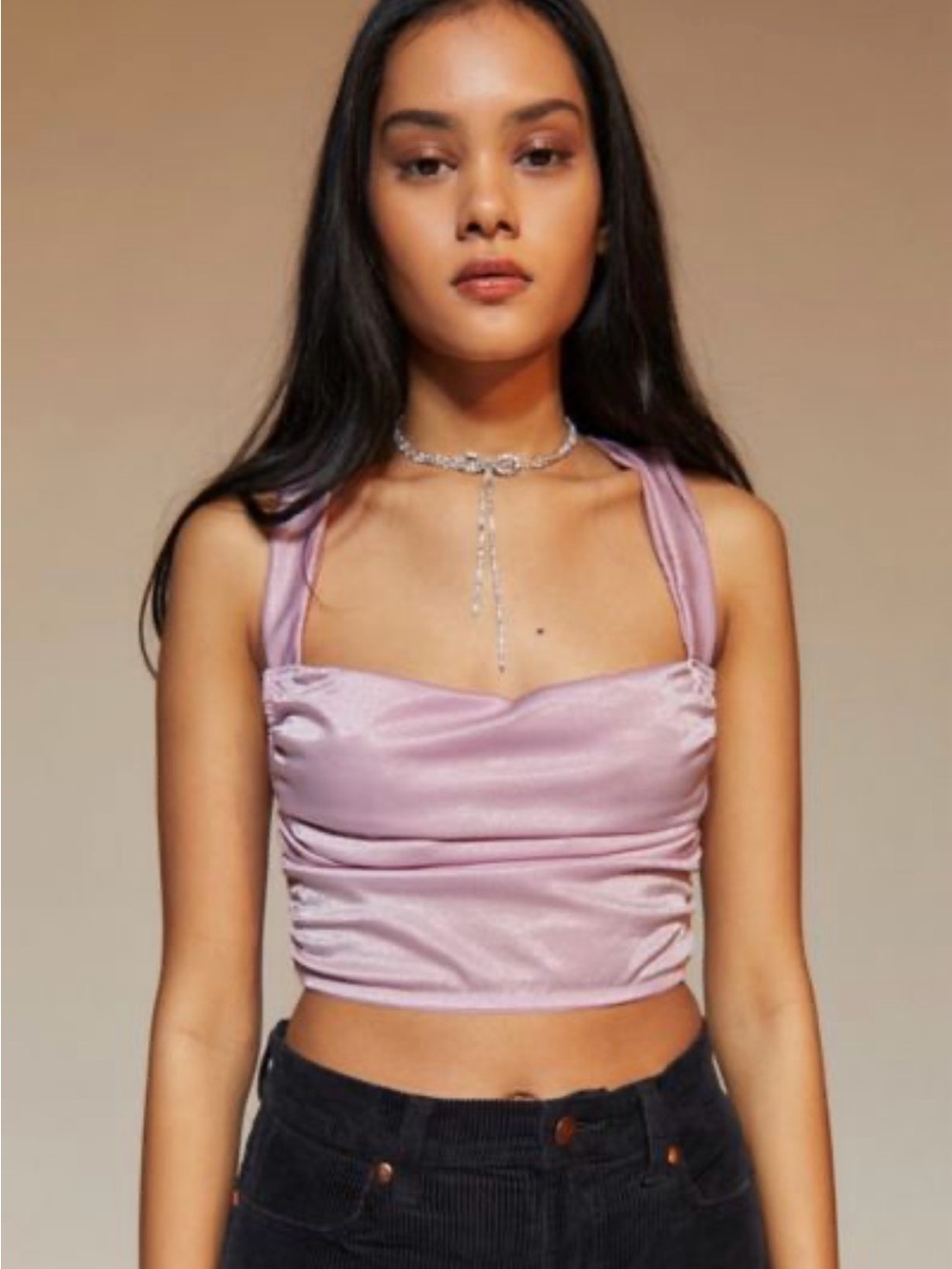 Urban Outfitters Shimmery Lavender Ruched Cowl Tank